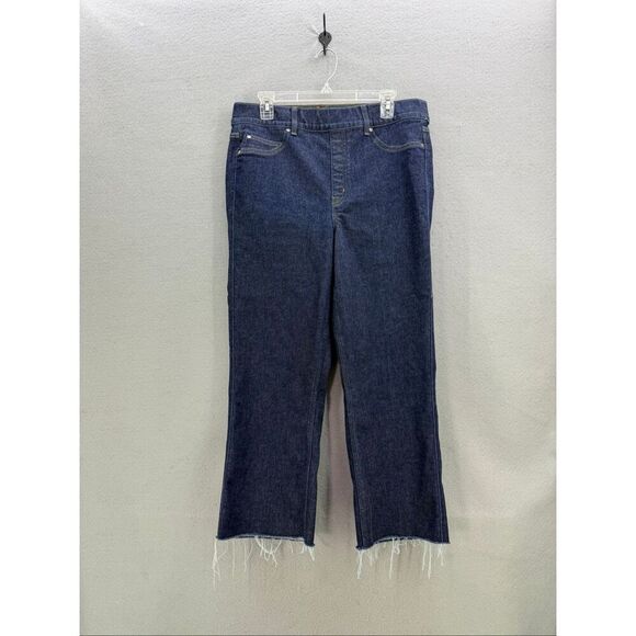 Spanx Womens Blue Pull On High Waisted Frayed Denim Cropped Wide Leg Jeans Size - Picture 1 of 10